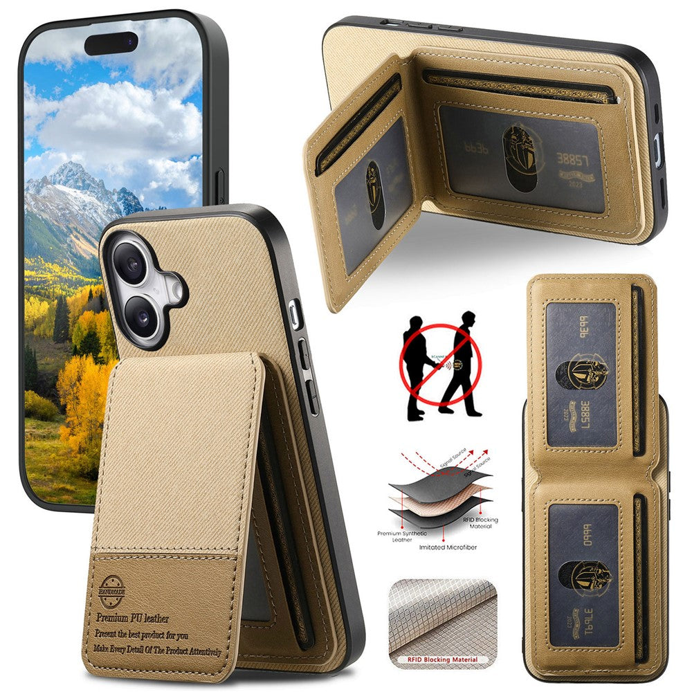 For iPhone 17 Case Cloth Texture Leather + PC + TPU RFID Blocking Phone Cover with Card Holder
