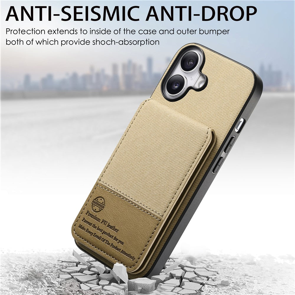 For iPhone 17 Case Cloth Texture Leather + PC + TPU RFID Blocking Phone Cover with Card Holder