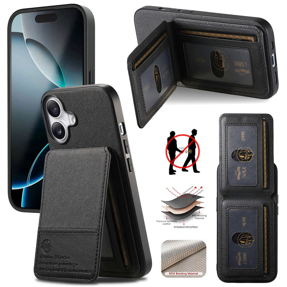 For iPhone 17 Case Cloth Texture Leather + PC + TPU RFID Blocking Phone Cover with Card Holder