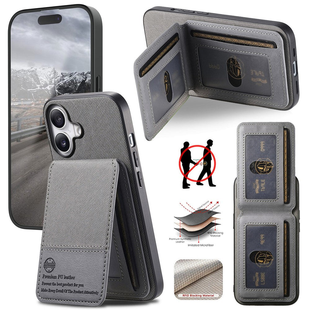 For iPhone 17 Case Cloth Texture Leather + PC + TPU RFID Blocking Phone Cover with Card Holder