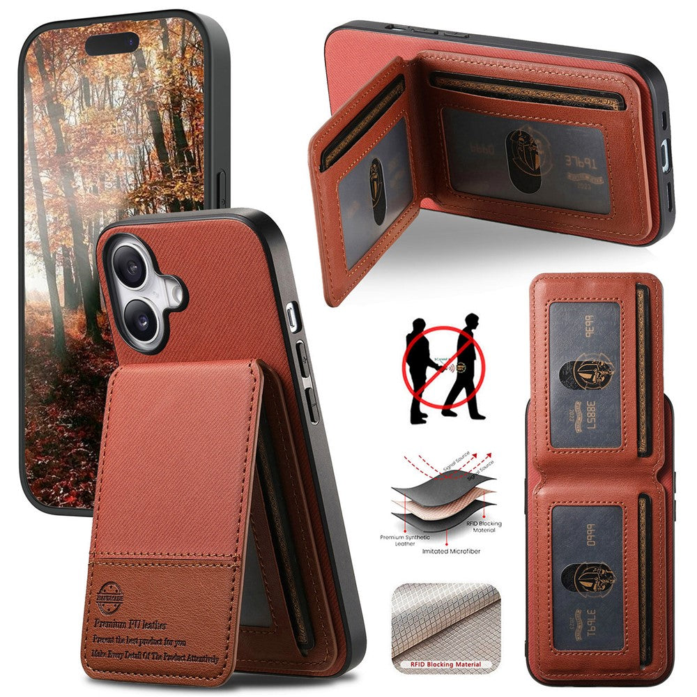 For iPhone 17 Case Cloth Texture Leather + PC + TPU RFID Blocking Phone Cover with Card Holder