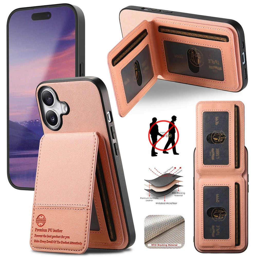 For iPhone 17 Case Cloth Texture Leather + PC + TPU RFID Blocking Phone Cover with Card Holder