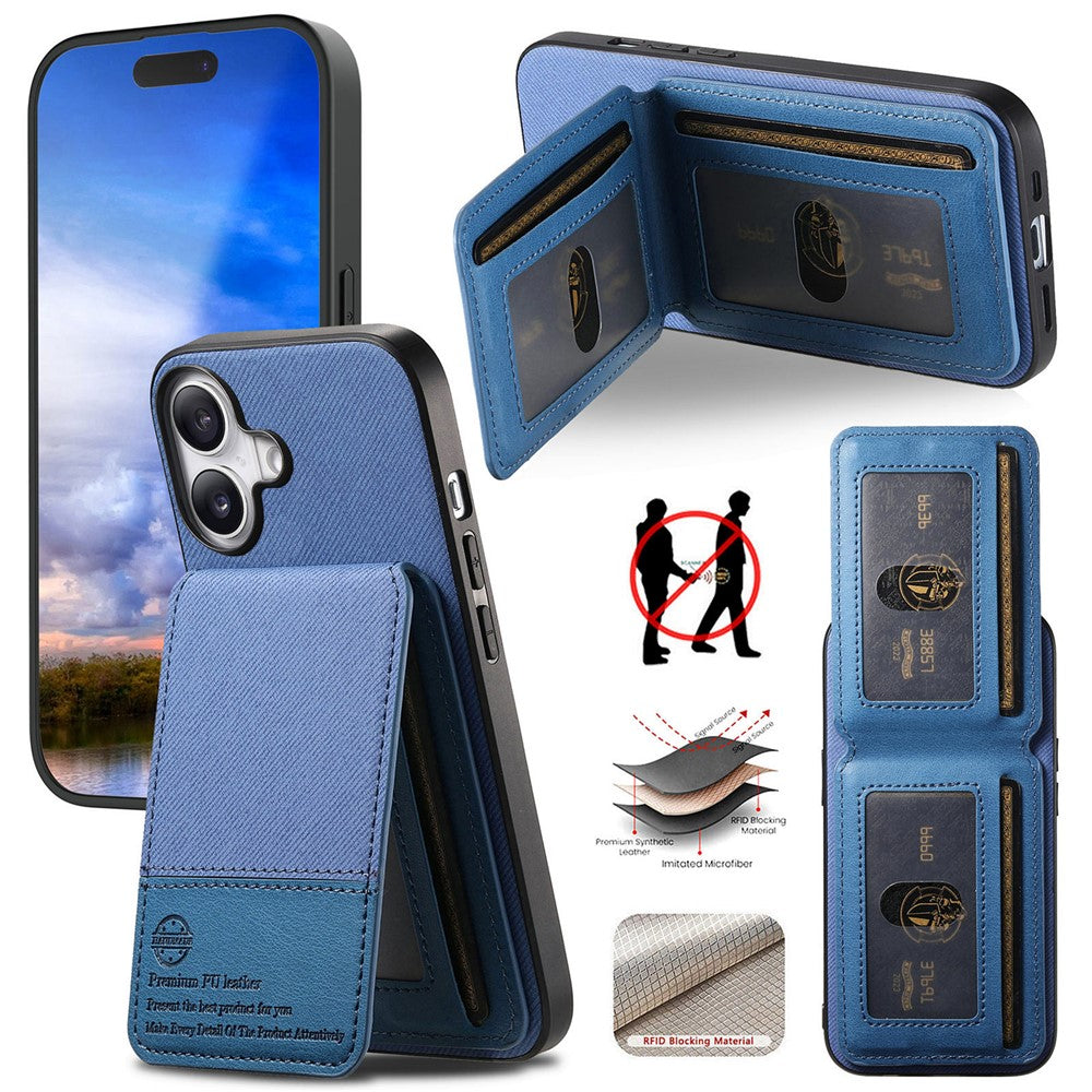 For iPhone 17 Case Cloth Texture Leather + PC + TPU RFID Blocking Phone Cover with Card Holder