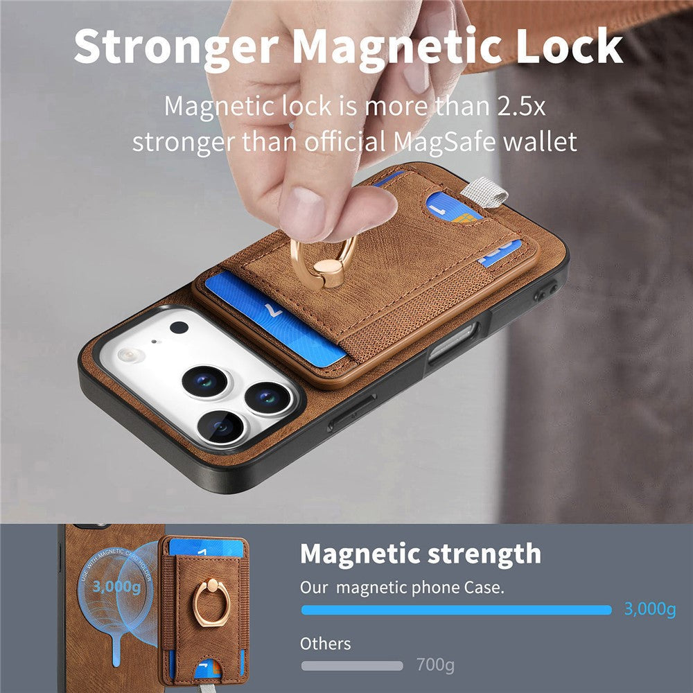 For iPhone 17 Pro Max Magnetic Case PU Leather Back Cover with Detachable Card Holder