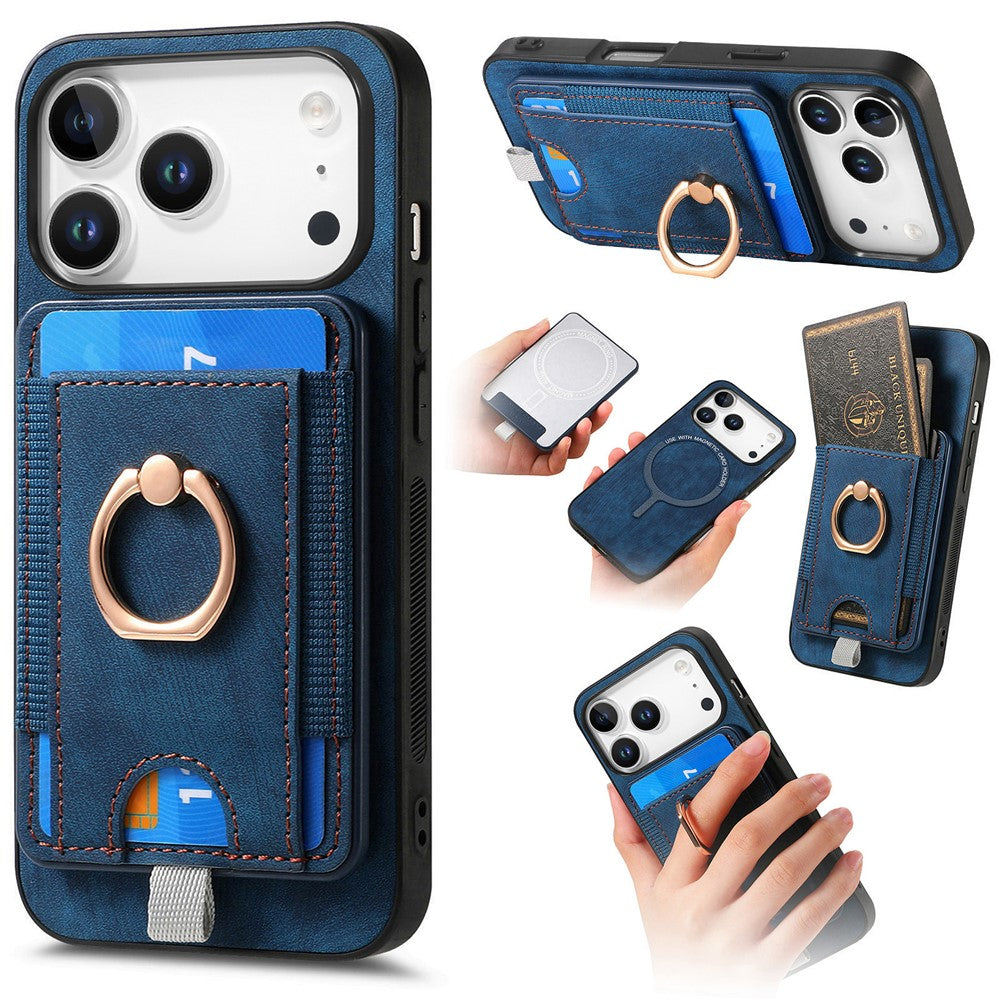 For iPhone 17 Pro Max Magnetic Case PU Leather Back Cover with Detachable Card Holder