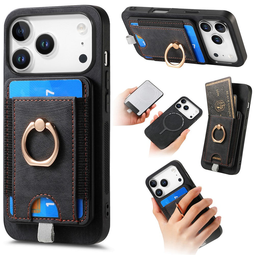 For iPhone 17 Pro Max Magnetic Case PU Leather Back Cover with Detachable Card Holder