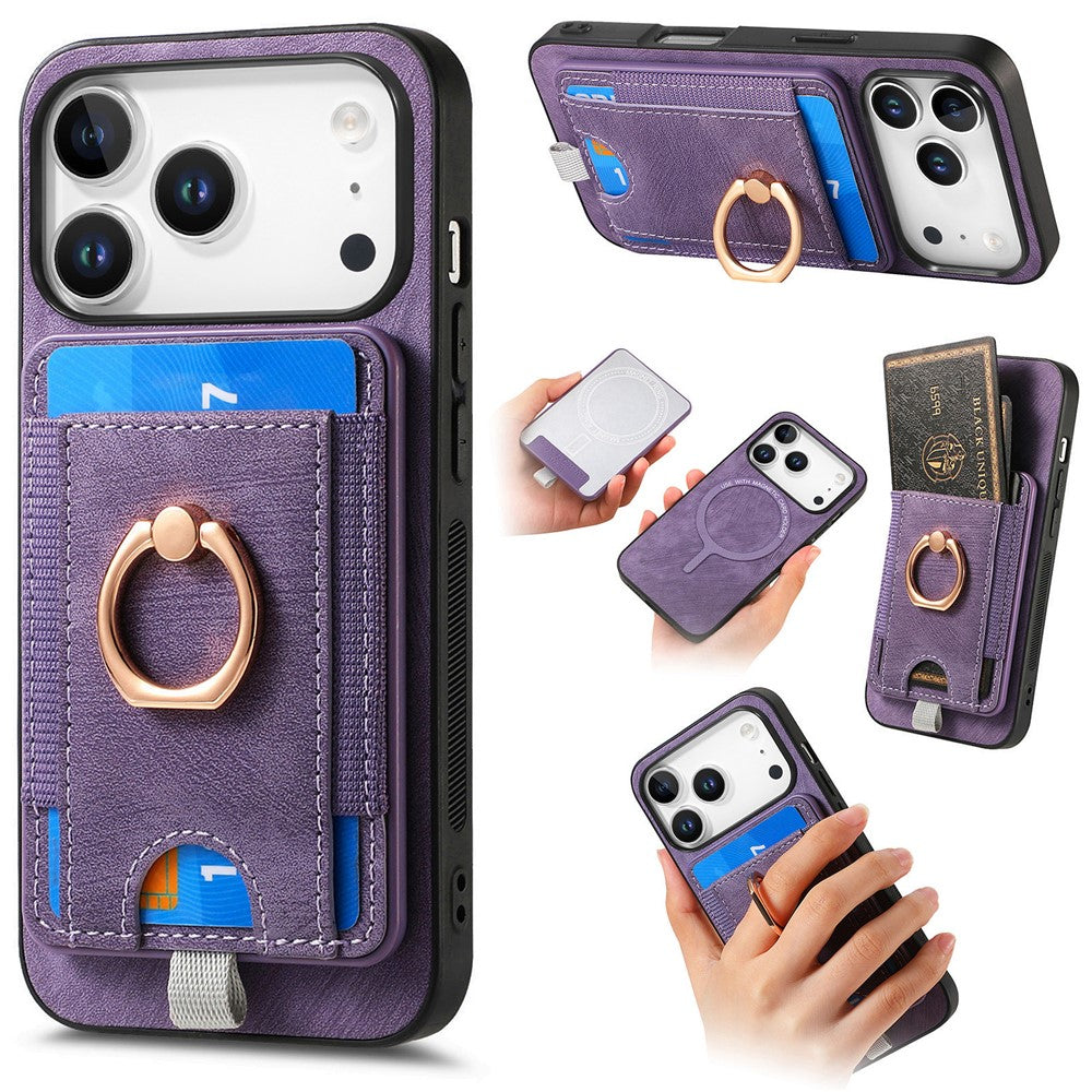 For iPhone 17 Pro Max Magnetic Case PU Leather Back Cover with Detachable Card Holder