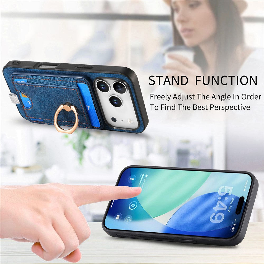 Étui magnétique pour iPhone 17 Pro, coque arrière en cuir PU avec porte-cartes amovible