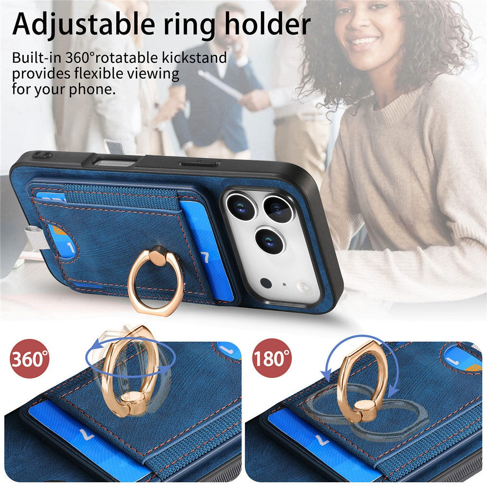 Étui magnétique pour iPhone 17 Pro, coque arrière en cuir PU avec porte-cartes amovible