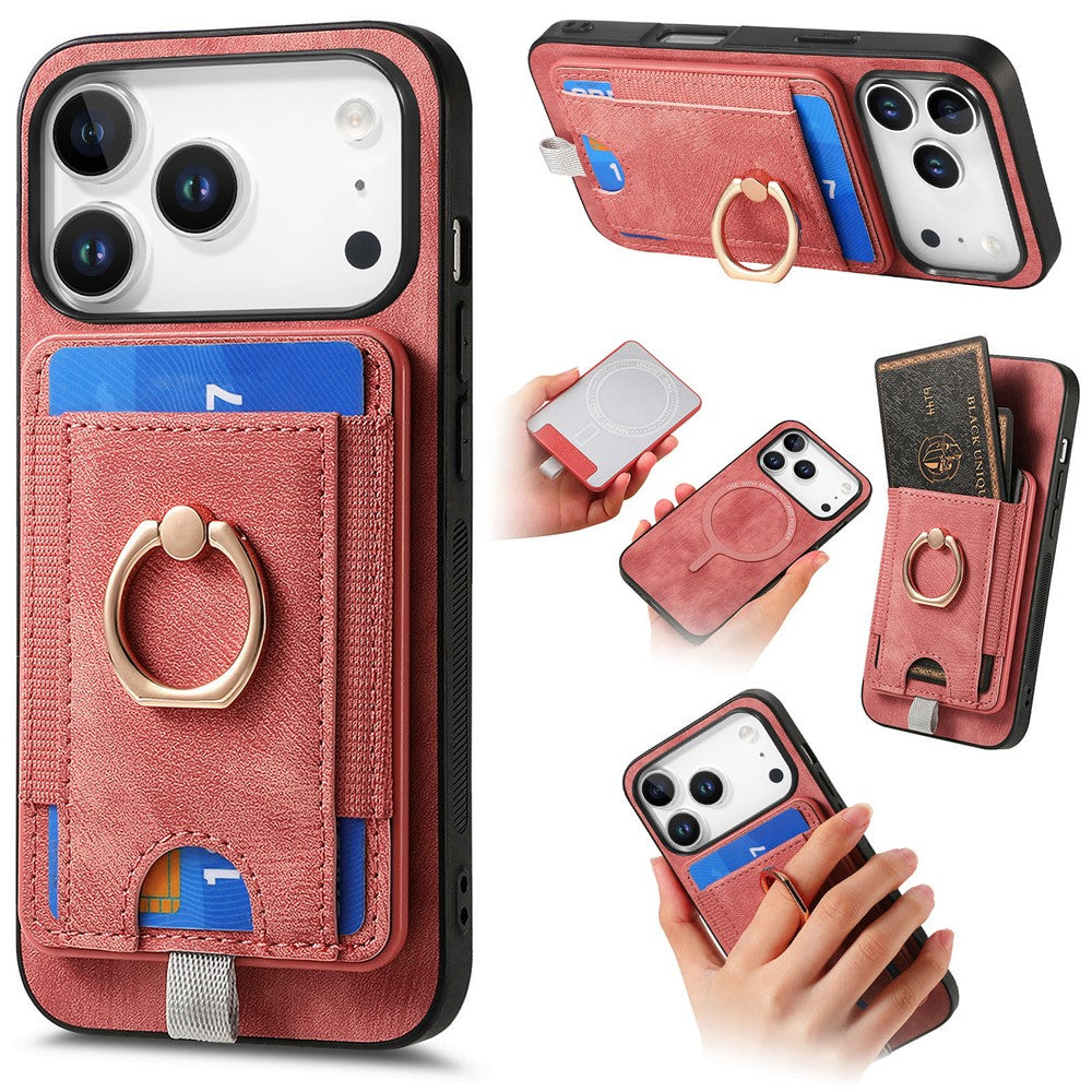 Étui magnétique pour iPhone 17 Pro, coque arrière en cuir PU avec porte-cartes amovible