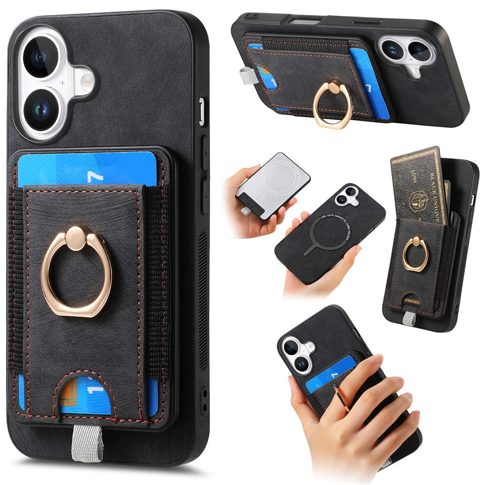 Étui magnétique pour iPhone 17, coque arrière en cuir PU avec porte-cartes amovible
