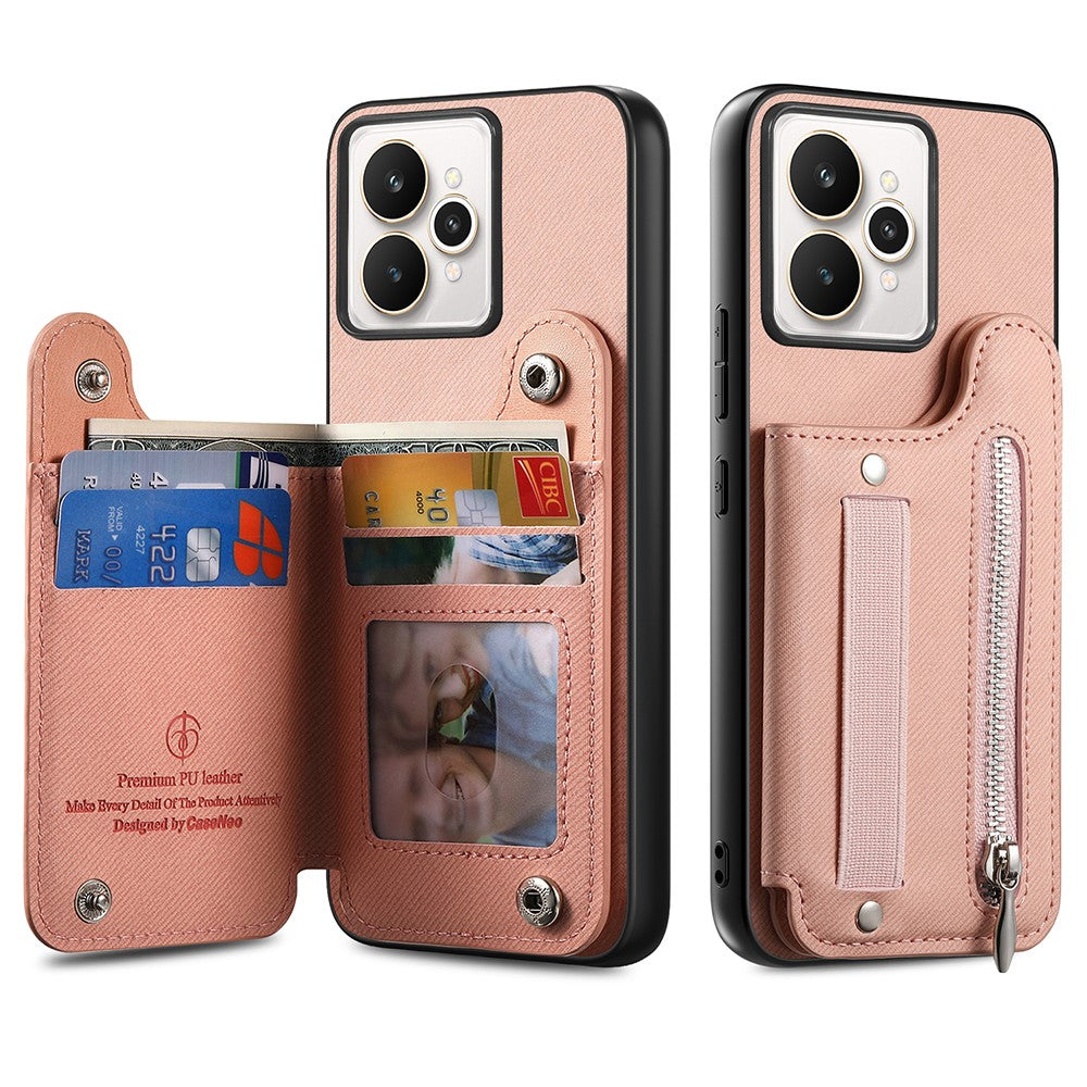 For Realme 15 5G Case RFID Blocking Card Holder Jeans Cloth Texture Leather Back Cover with Elastic Wristband