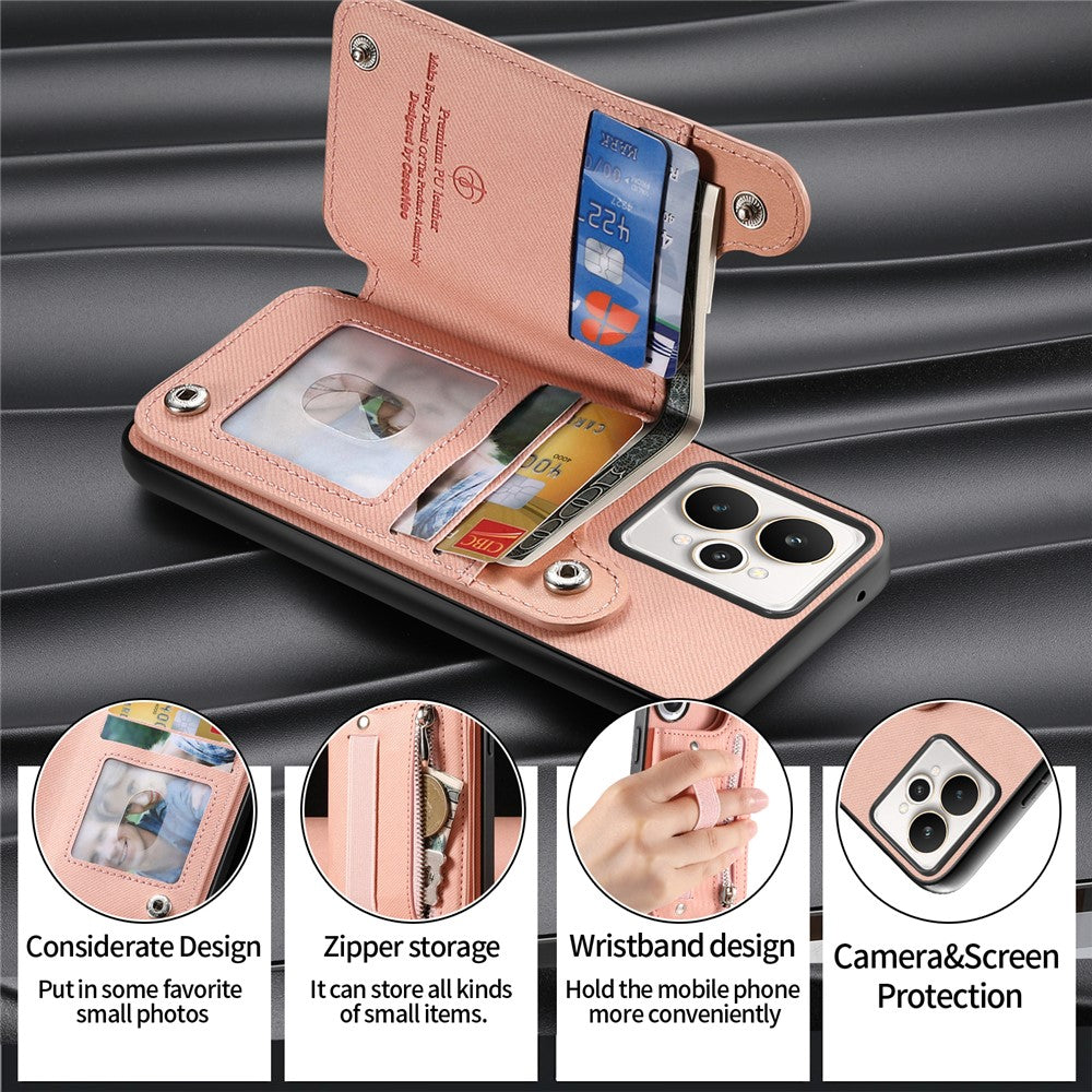 For Realme 15 5G Case RFID Blocking Card Holder Jeans Cloth Texture Leather Back Cover with Elastic Wristband