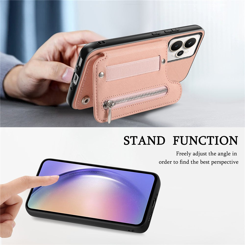 For Realme 15 5G Case RFID Blocking Card Holder Jeans Cloth Texture Leather Back Cover with Elastic Wristband