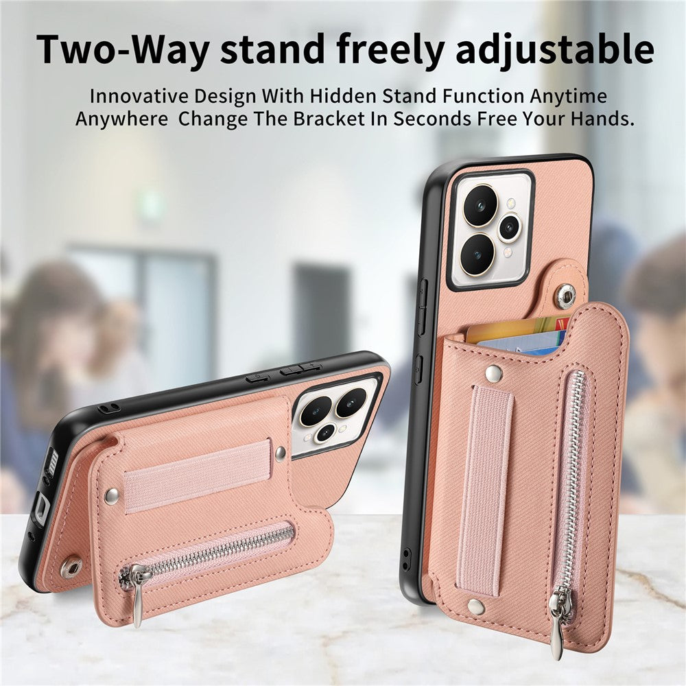 For Realme 15 5G Case RFID Blocking Card Holder Jeans Cloth Texture Leather Back Cover with Elastic Wristband