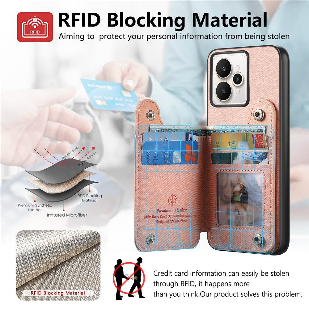 For Realme 15 5G Case RFID Blocking Card Holder Jeans Cloth Texture Leather Back Cover with Elastic Wristband