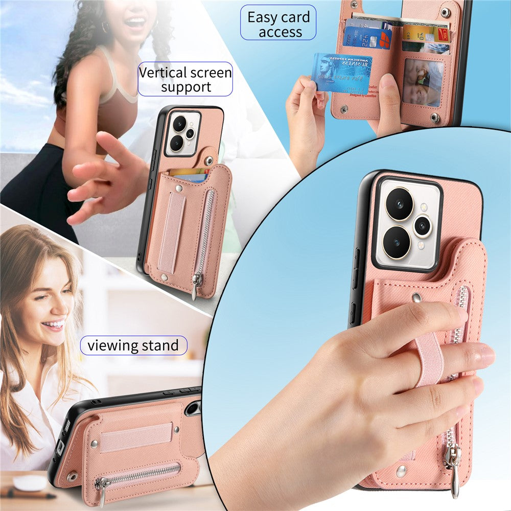 For Realme 15 5G Case RFID Blocking Card Holder Jeans Cloth Texture Leather Back Cover with Elastic Wristband