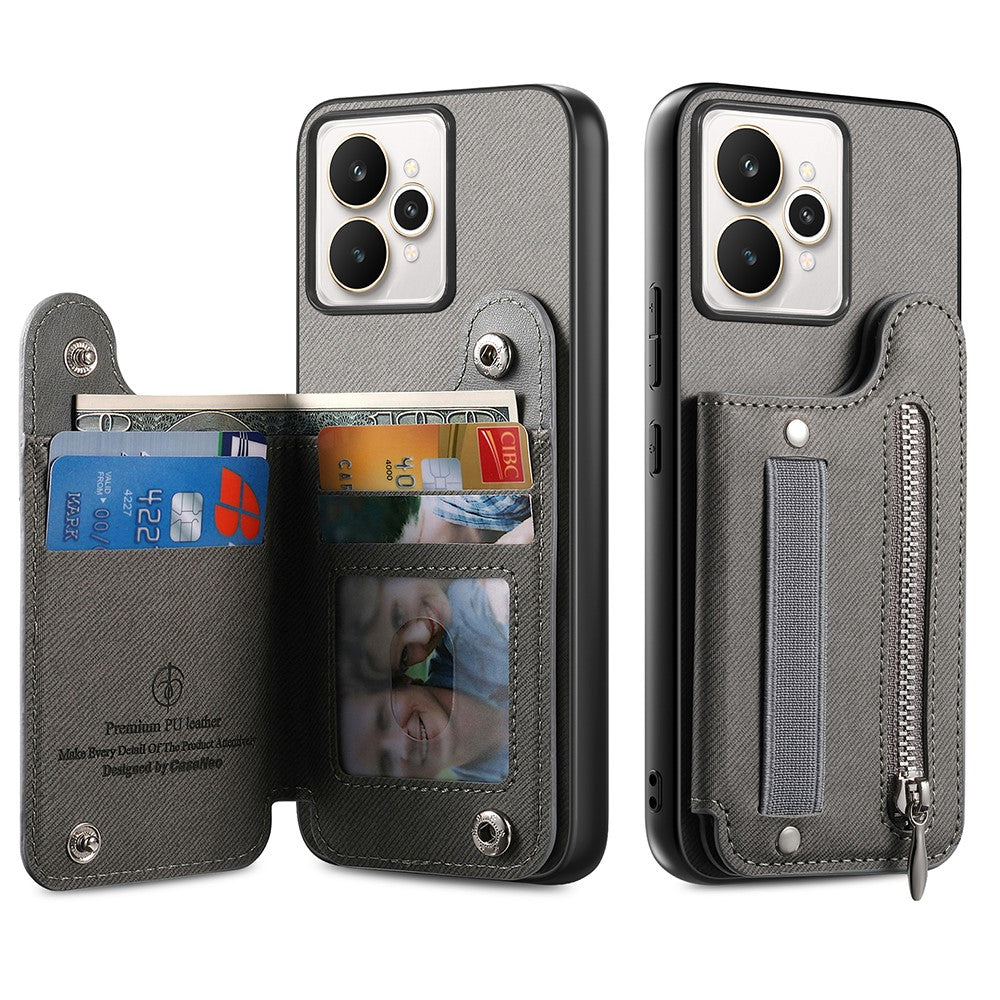 For Realme 15 5G Case RFID Blocking Card Holder Jeans Cloth Texture Leather Back Cover with Elastic Wristband