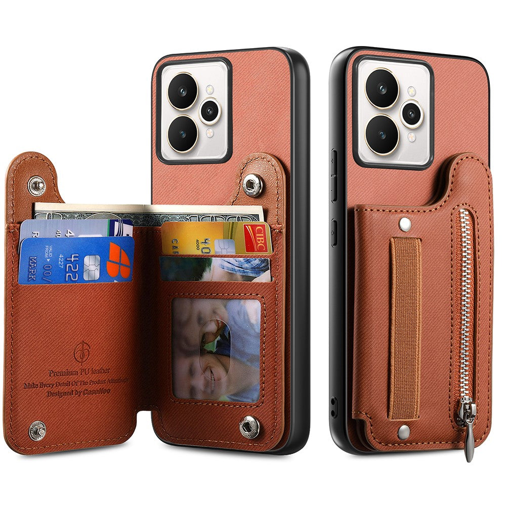 For Realme 15 5G Case RFID Blocking Card Holder Jeans Cloth Texture Leather Back Cover with Elastic Wristband