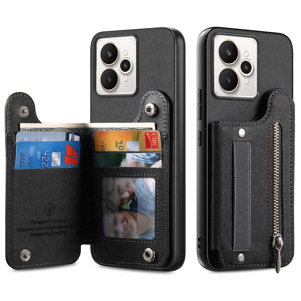 For Realme 15 5G Case RFID Blocking Card Holder Jeans Cloth Texture Leather Back Cover with Elastic Wristband