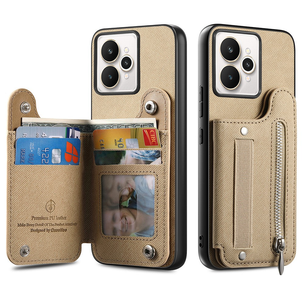 For Realme 15 5G Case RFID Blocking Card Holder Jeans Cloth Texture Leather Back Cover with Elastic Wristband