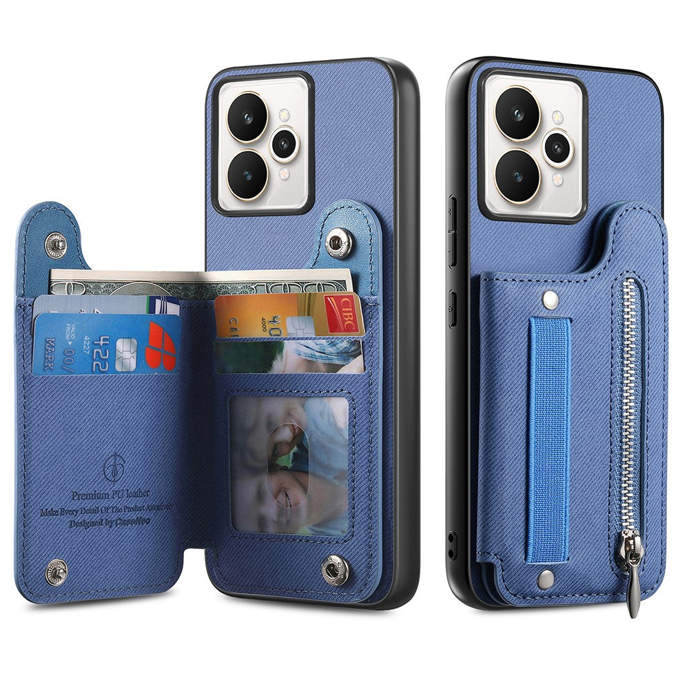 For Realme 15 5G Case RFID Blocking Card Holder Jeans Cloth Texture Leather Back Cover with Elastic Wristband