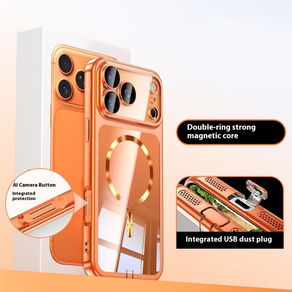 For iPhone 17 Pro Max Case Electroplating Frame Translucent TPU Phone Cover Compatible with MagSafe