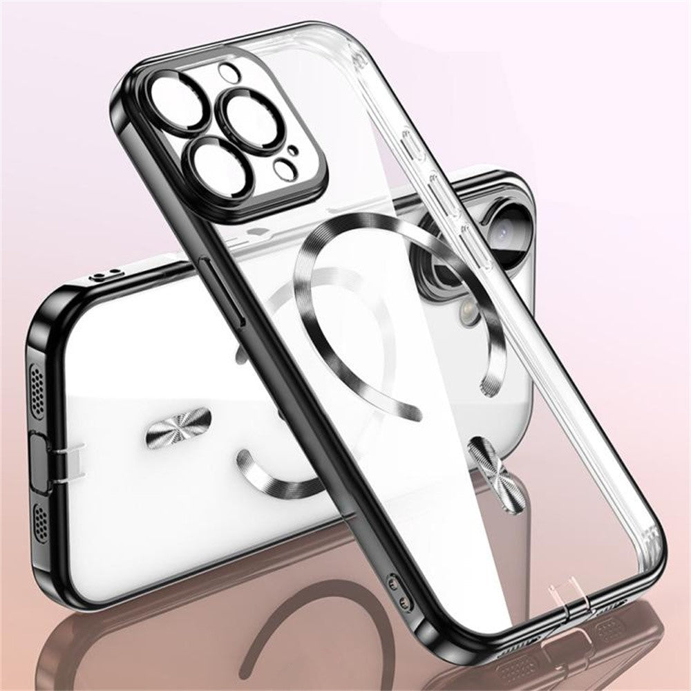 For iPhone 16 Pro Case Electroplating Frame Translucent TPU Phone Cover Compatible with MagSafe