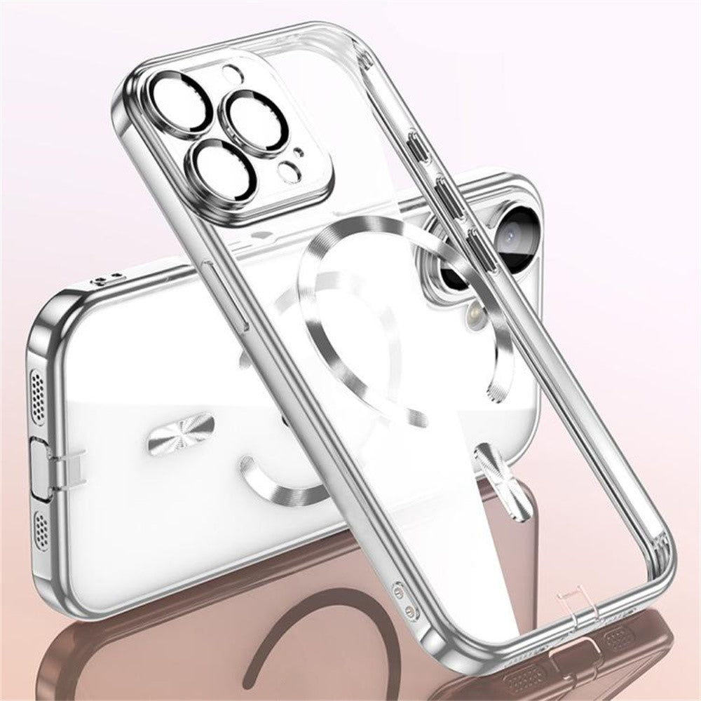 For iPhone 16 Pro Case Electroplating Frame Translucent TPU Phone Cover Compatible with MagSafe