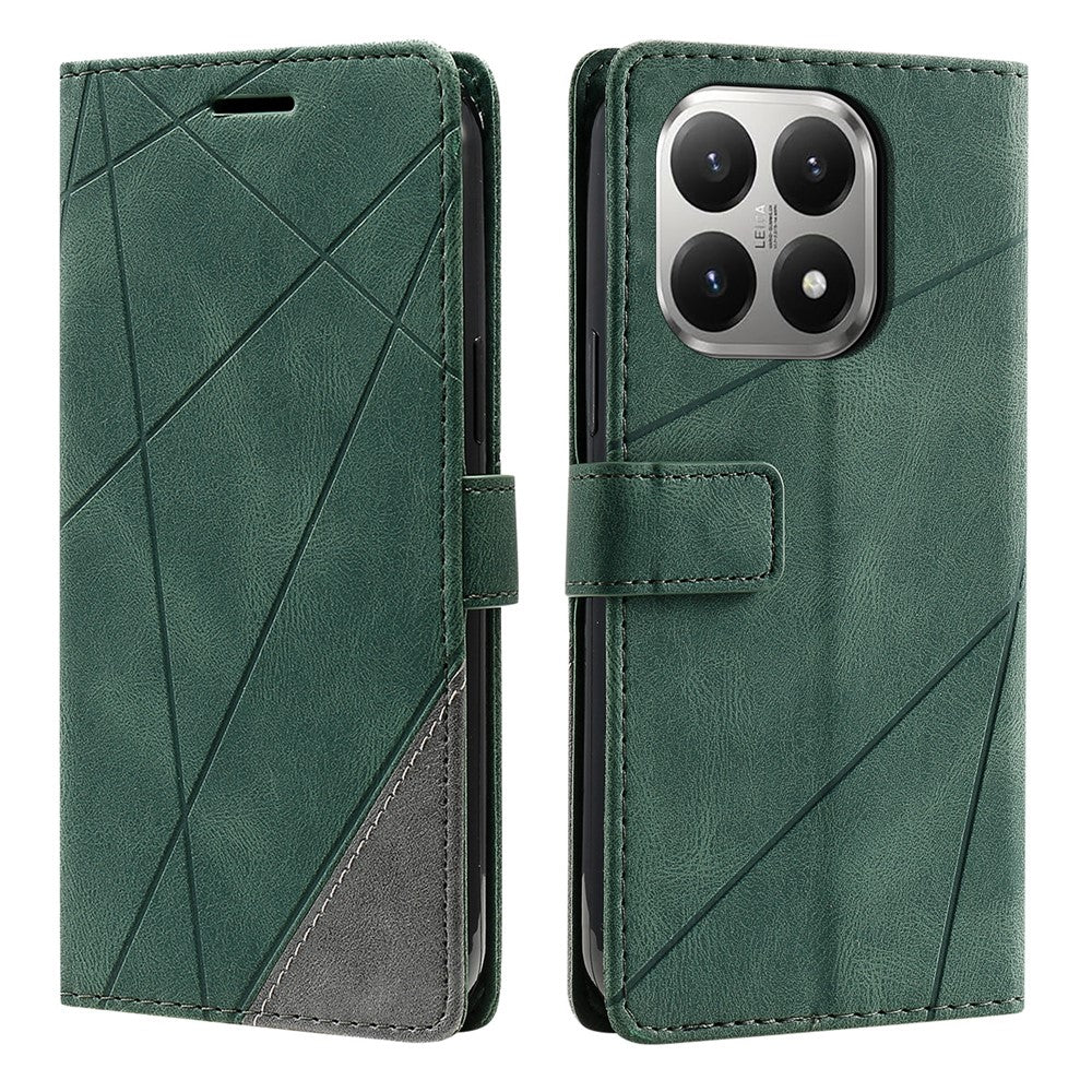 For Xiaomi 15T Case Imprinted Lines PU Leather Splicing Wallet Phone Cover