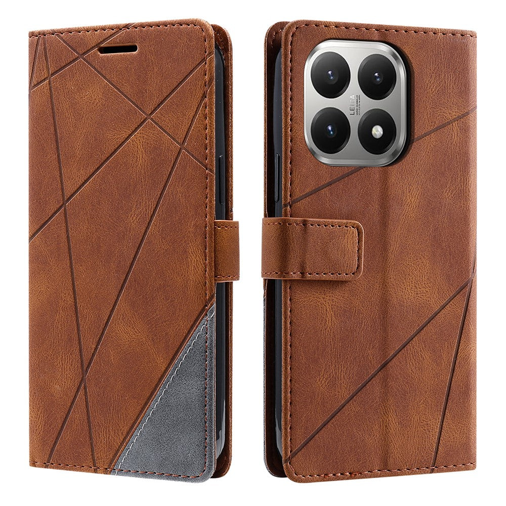 For Xiaomi 15T Case Imprinted Lines PU Leather Splicing Wallet Phone Cover