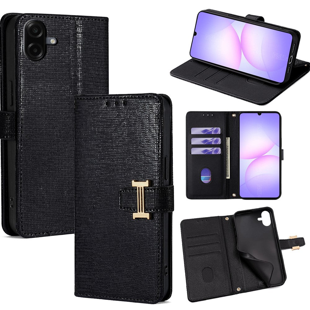 For Samsung Galaxy A07 4G Case Metal I-Buckle PU Leather Wallet Phone Cover