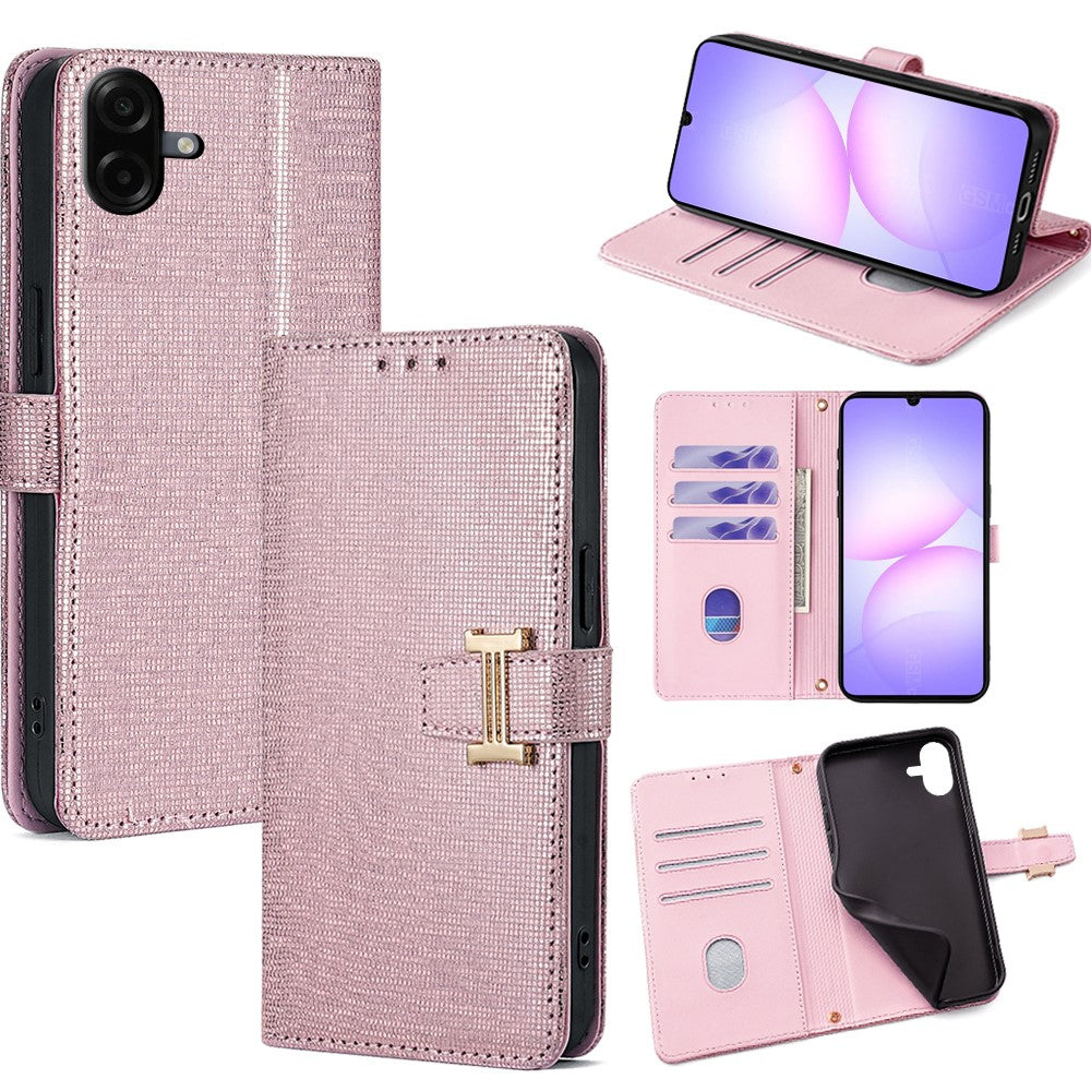 For Samsung Galaxy A07 4G Case Metal I-Buckle PU Leather Wallet Phone Cover