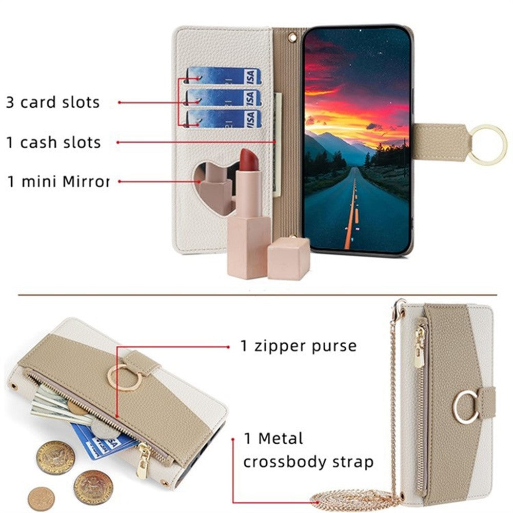 For Google Pixel 10 Pro XL Case Mirror Wallet Leather Phone Cover with Chain Shoulder Strap