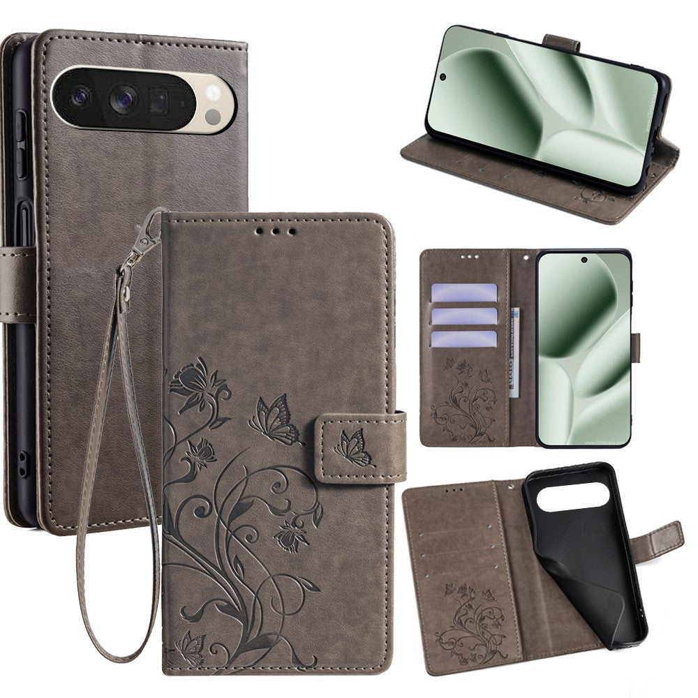 For Google Pixel 10 Case Butterfly Flower Imprinted PU Leather Wallet Phone Cover