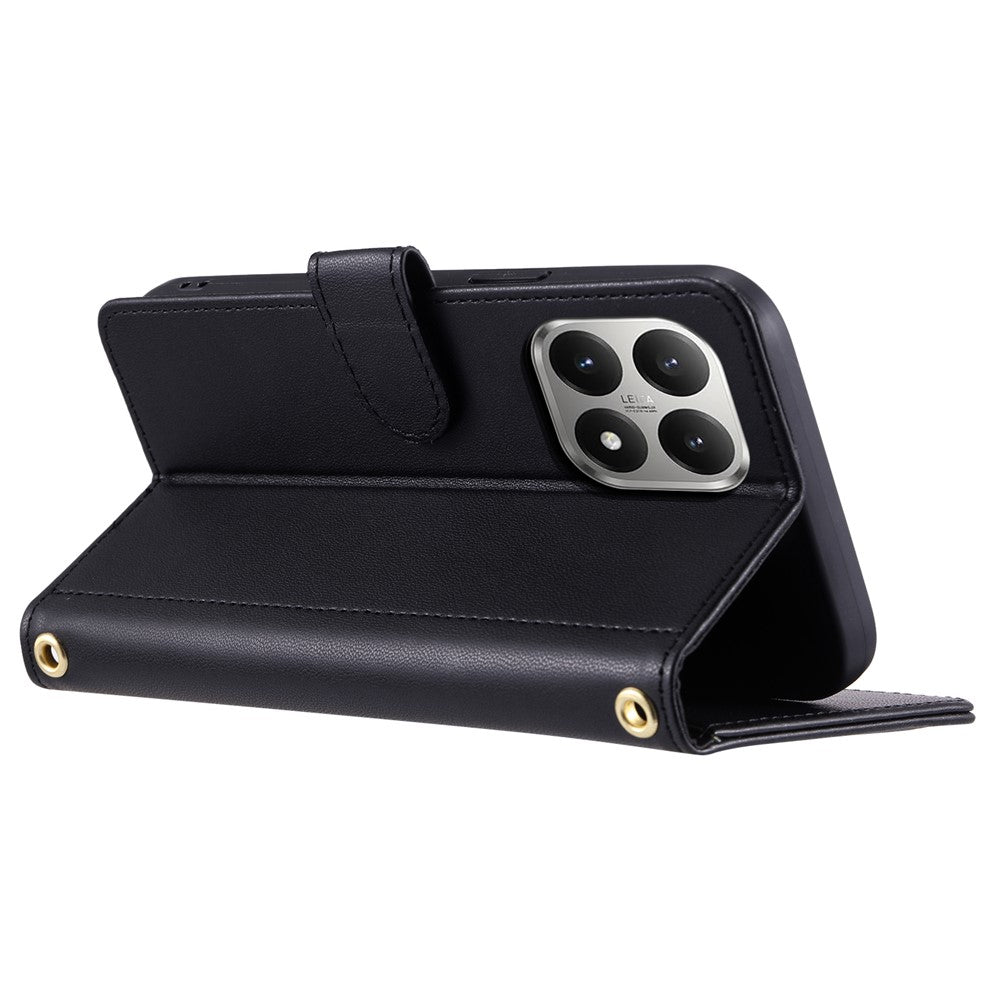 For Xiaomi 15T Case Wallet Rhombus Grid PU Leather Phone Cover with Shoulder Strap / Wrist Strap