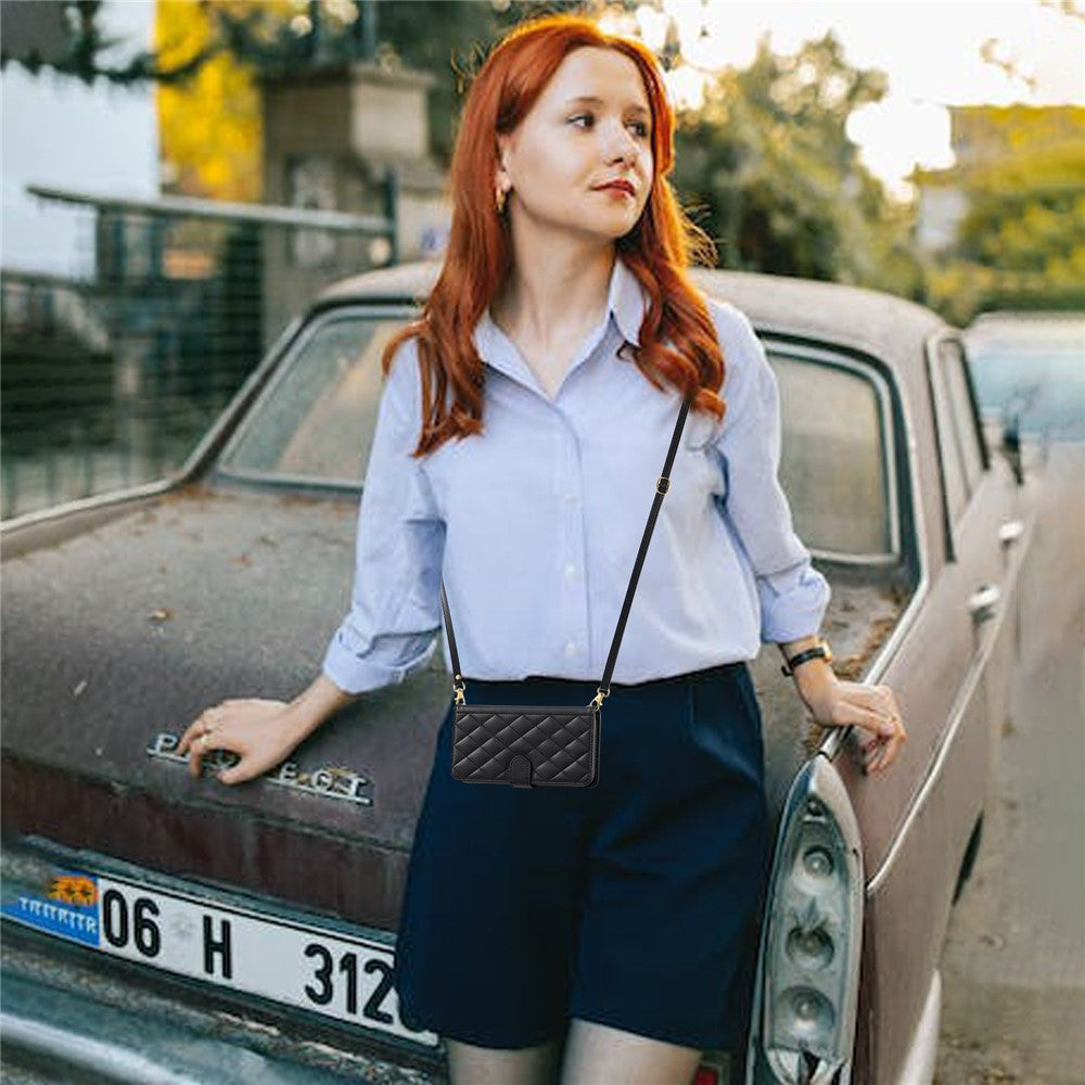 For Xiaomi 15T Case Wallet Rhombus Grid PU Leather Phone Cover with Shoulder Strap / Wrist Strap