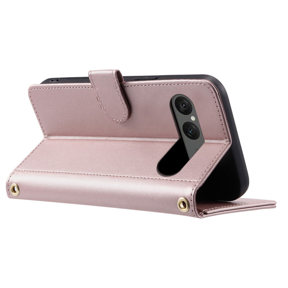 For Sony Xperia 10 VII Case Wallet Rhombus Grid PU Leather Phone Cover with Shoulder Strap / Wrist Strap