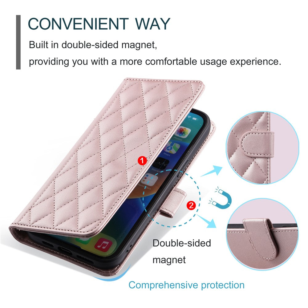 For Sony Xperia 10 VII Case Wallet Rhombus Grid PU Leather Phone Cover with Shoulder Strap / Wrist Strap
