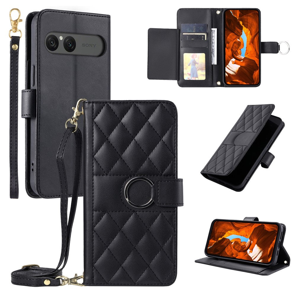 For Sony Xperia 10 VII Case Ring Buckle Wallet Stand Rhombus Crossbody Leather Mobile Cover