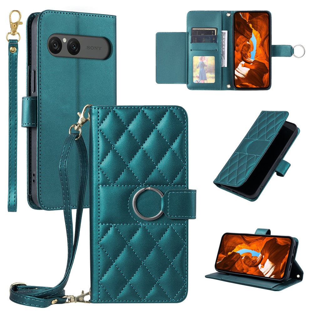 For Sony Xperia 10 VII Case Ring Buckle Wallet Stand Rhombus Crossbody Leather Mobile Cover