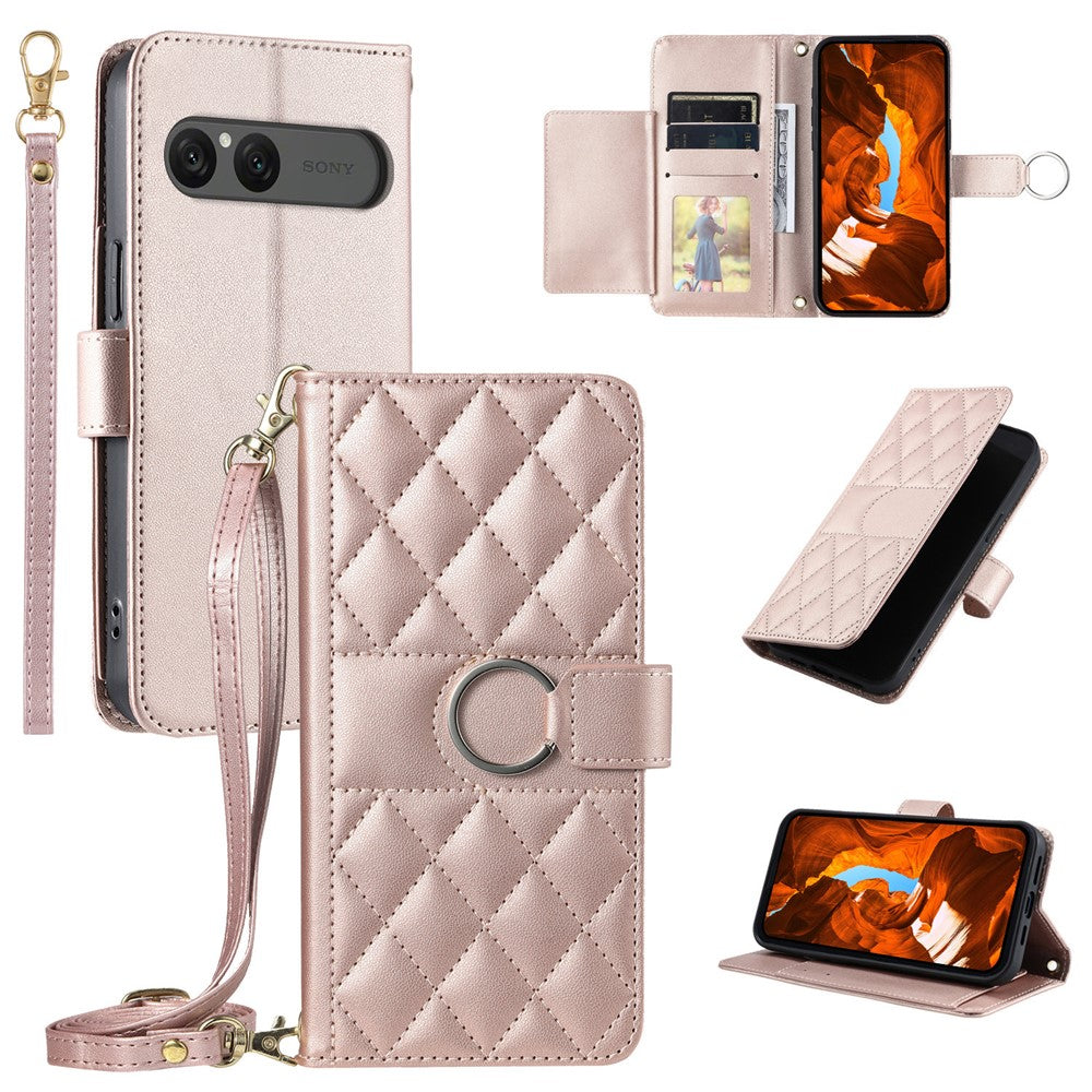 For Sony Xperia 10 VII Case Ring Buckle Wallet Stand Rhombus Crossbody Leather Mobile Cover