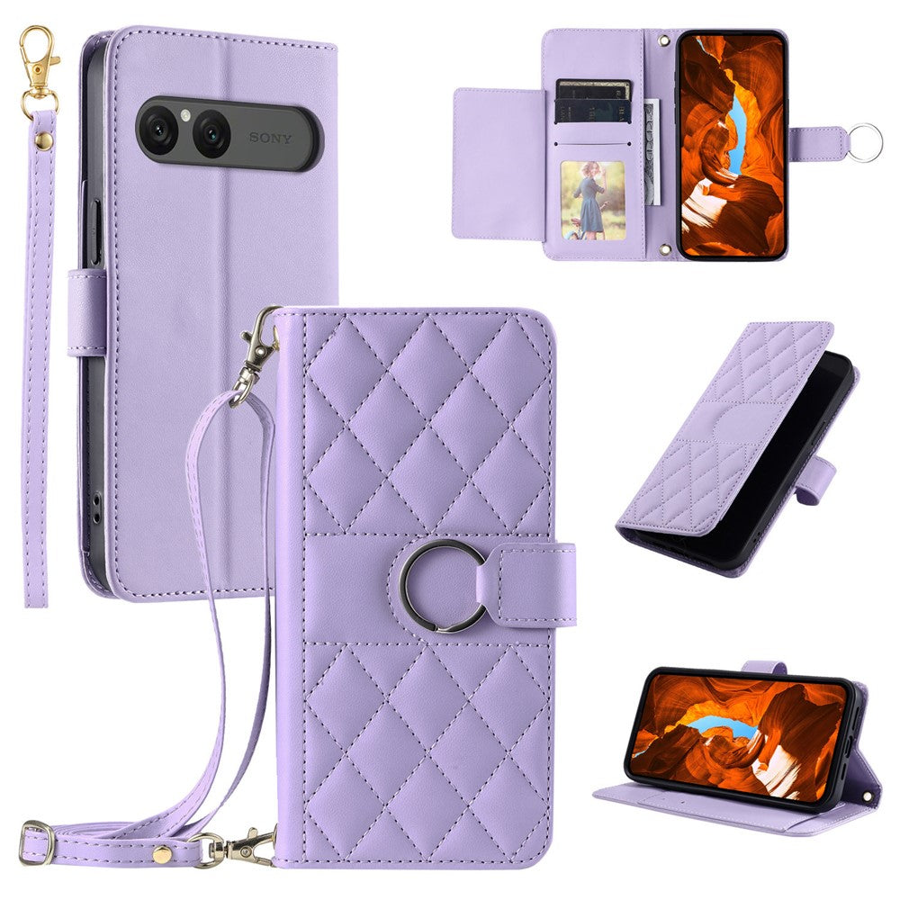 For Sony Xperia 10 VII Case Ring Buckle Wallet Stand Rhombus Crossbody Leather Mobile Cover