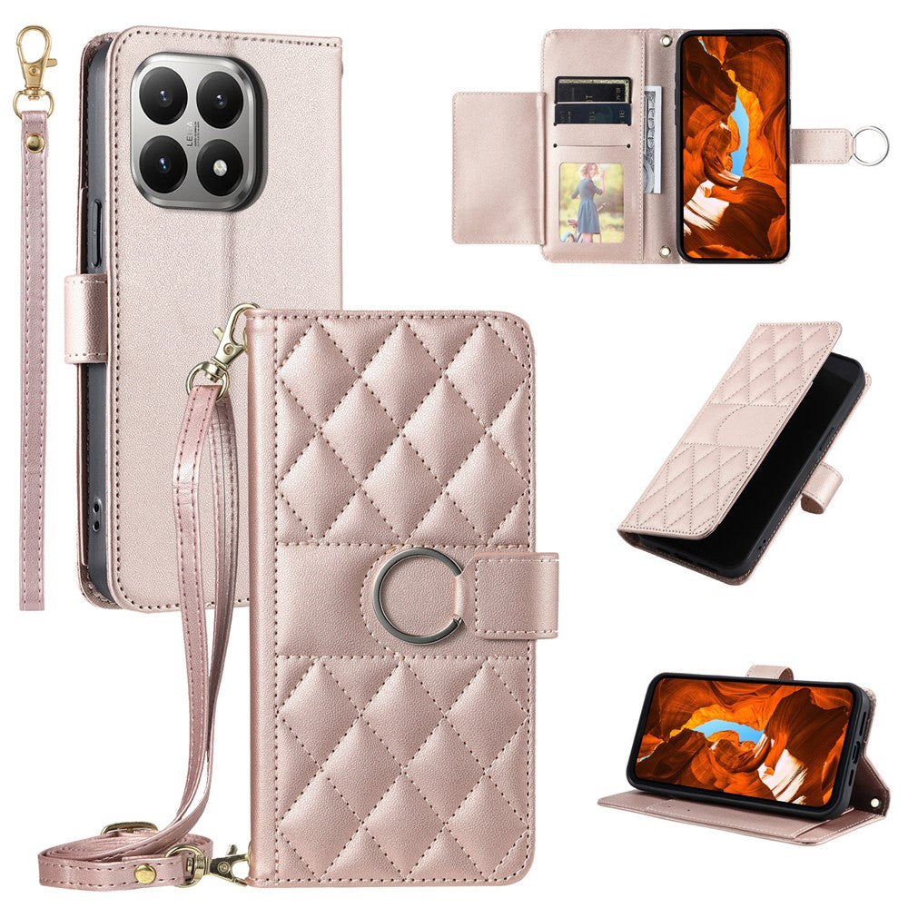 For Xiaomi 15T Case Ring Buckle Wallet Stand Rhombus Crossbody Leather Mobile Cover