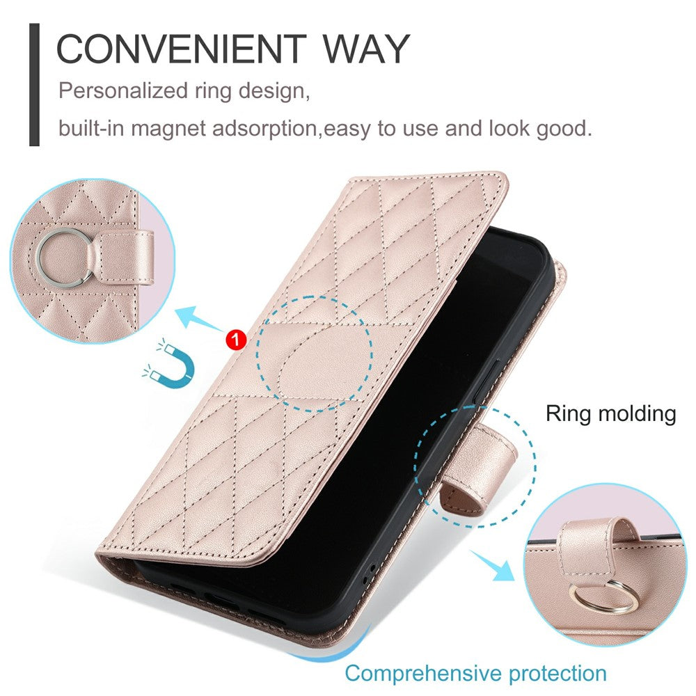 For Xiaomi 15T Case Ring Buckle Wallet Stand Rhombus Crossbody Leather Mobile Cover