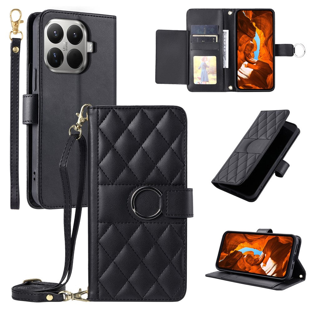 For Xiaomi 15T Pro Case Ring Buckle Wallet Stand Rhombus Crossbody Leather Mobile Cover