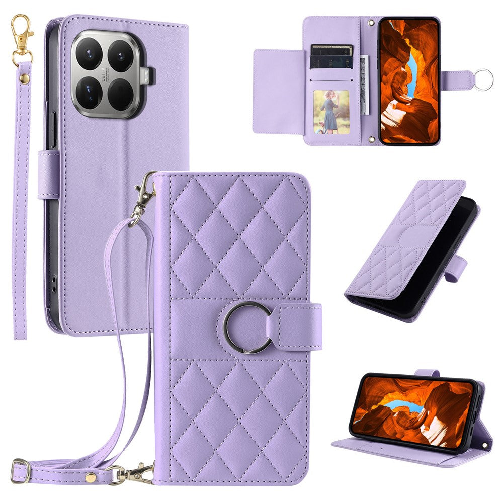 For Xiaomi 15T Pro Case Ring Buckle Wallet Stand Rhombus Crossbody Leather Mobile Cover