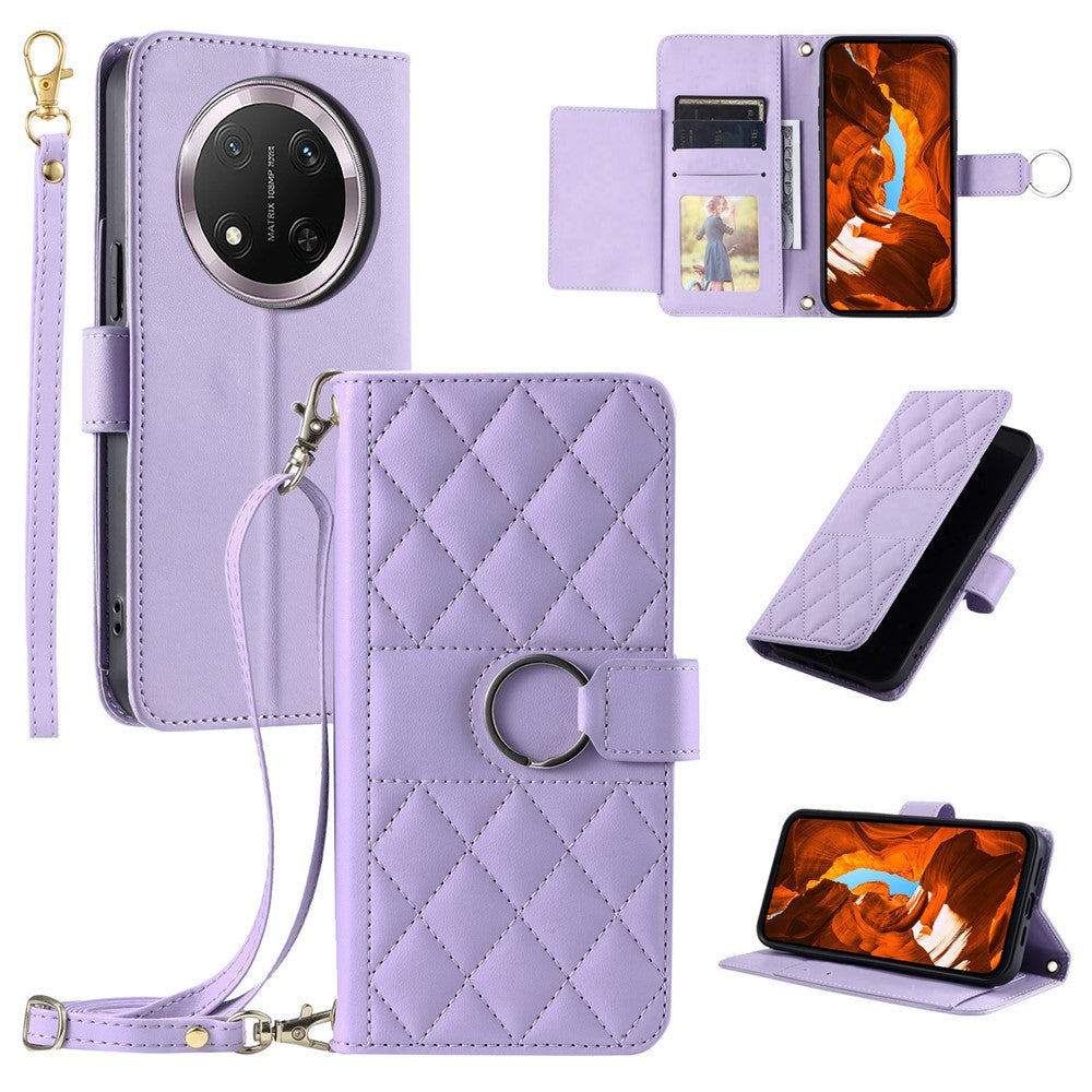 Crossbody Leather Case for Honor X9c 5G / Magic7 Lite 5G / X60 Pro 5G Ring Buckle Wallet Stand Rhombus Mobile Cover