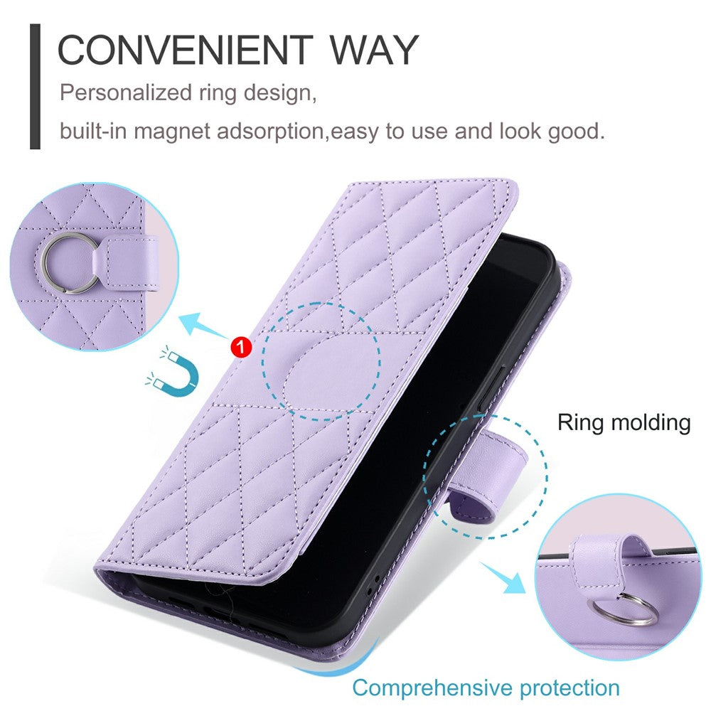 Crossbody Leather Case for Honor X9c 5G / Magic7 Lite 5G / X60 Pro 5G Ring Buckle Wallet Stand Rhombus Mobile Cover