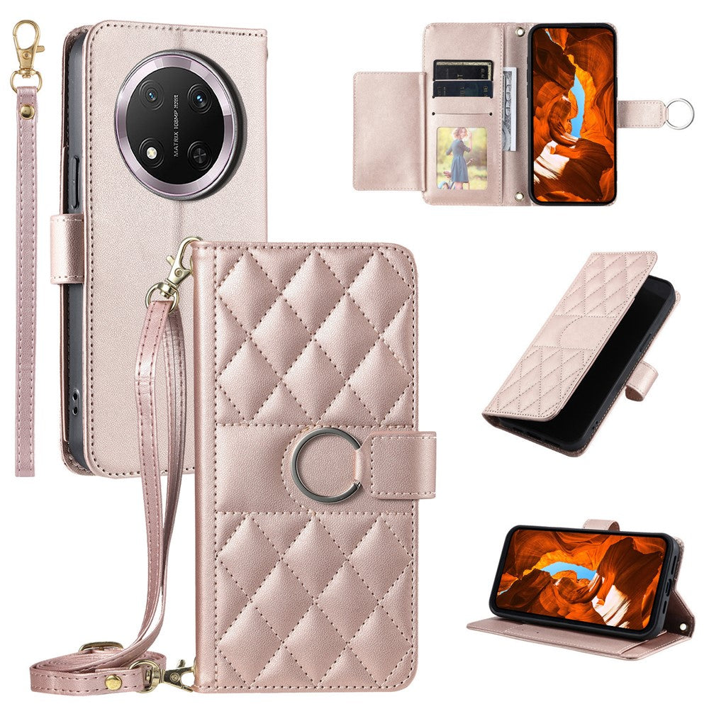 Crossbody Leather Case for Honor X9c 5G / Magic7 Lite 5G / X60 Pro 5G Ring Buckle Wallet Stand Rhombus Mobile Cover